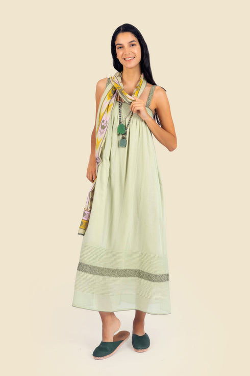 Scarf in printed cotton gauze with tassels